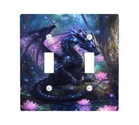 Fantasy Dragon Light Switch Cover Plates/Outlet Covers, Midnight Blue Enchanted Forest for Wall Accents, Thermoplastic Wall Plates, Standard Size Double Toggle