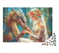 Fantasy Dragon Love 1000 Piece Travel Puzzle for Adults Golden Dragon Forest Princess Premium Thick Sturdy Challenging Stress Relief 70x50cm/1000pcs