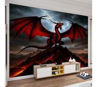Fantasy Dragon Mural Volcano Red Dragon Wall Murals Stormy Severe Weather Mural Fantasy Animal Murals Good Breathability Wallpaper for Living Room Kitchen 350 x 256 cm