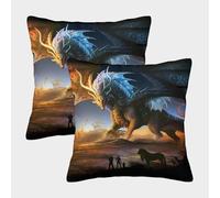 Fantasy Dragon-mythical Creature Art Pillow Covers 2 Pack Cozy Pillowcases Art Cushion Case with Invisible Zipper Decorative for Couch Livingroom 40x40cm