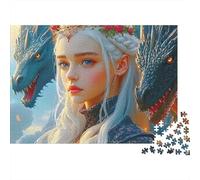 Fantasy Dragon Queen 1,000 Piece Jigsaw Puzzle for Adults Blue Dragon Elf Princess Premium Thick Sturdy Challenging Stress Relief Family Game 38x26cm/1000pcs