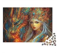 Fantasy Dragon Queen 1000 Piece Birthday Gift Puzzle for Adults Golden Dragon Queen Portrait Premium Thick Sturdy Vibrant Challenging Stress Relief 38x26cm/1000pcs