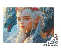 Fantasy Dragon Queen 1000 Piece Jigsaw Puzzles for Adults, Recycled Cardboard, Woman Two Dragons, Stress Relief Leisure, Creative Home Decor, for Puzzle Enthusiasts 52x38cm/1000pcs