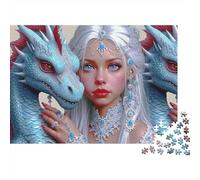 Fantasy Dragon Queen Colourful White Dragon & Elf 1000 Pcs Jigsaws for Adults The Impossible Challenge Fun Present 52x38cm/1000pcs