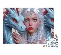 Fantasy Dragon Queen Vibrant Color 1000 Piece Jigsaw Puzzle for Adults Twin White Dragon Elf Princess Premium Thick Sturdy Challenging Hard Stress Relief 52x38cm/1000pcs