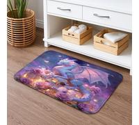 Fantasy Dragon Quick Dry Bath Mat, Colorful Floral Absorbent Non Slip Shower Mat, Magical Memory Foam Washable Bath Rugs for Bathroom Toilet Restroom Decorative 20x32 Inch