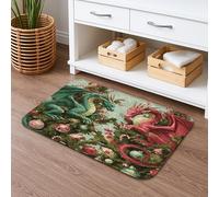 Fantasy Dragon Quick Dry Bath Mat, Colorful Red Green Dragons Absorbent Non Slip Shower Mat, Flannel Washable Bath Rugs for Bathroom Decorative 16x24 Inch