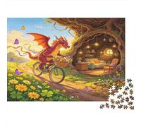 Fantasy Dragon Riding Bicycle 1000 Piece Jigsaw Puzzle Paper for Adults Enchanted Garden Cave Relaxing Family Puzzle Game Focus Gift 38x26cm/1000pcs