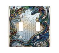Fantasy Dragon Stained Glass Art Fanciful Double Light Switch Cover Plate