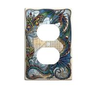Fantasy Dragon Stained Glass Art Fanciful Duplex Outlet Covers Plate