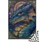 Fantasy Dragon Stained Glass Artwork Jigsaw Puzzles Puzzles for Adults Kids. 1000 Piece Whimsical Challenge Toy Educational Game Home Decoration for Educational Games Gifts 38x26cm/1000pcs