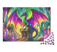 Fantasy Dragon Statue Valentines 1000 Piece Puzzle Gift for Adults Rainbow Winged Fantasy Dragon Premium Thick Sturdy Vibrant Challenging Stress Relief 38x26cm/1000pcs