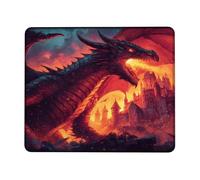 Fantasy Dragon Themed Desk Mouse Pad, Black and Red Colorful Fire Breath Design, Stitched Edge Non-Slip Gaming Mousepad for Home and Office Use Square 8x10 Inch