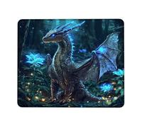 Fantasy Dragon Themed Desk Mouse Pad, Dark Blue Magical Creature with Flowers Non-Slip Washable Mousepad for Gaming and Office Use Square 9.4"x7.9"