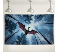 Fantasy Dragon Wall Backdrop, Mystical Forest Scene Decorative Background, Dark Green and Red Theme for Photography, Halloween Party or Event Supplies 71x43 Inch