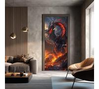 Fantasy Dragon Wall Murals and Door Stickers, 2 Pieces Set, Burning Flame Interior Door Covers for Glass, Self-Adhesive Mythical Creature Doors Posters for Kitchen Toilet Signs 100x200 cm