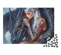 Fantasy Dragon with Silver Haired Tattooed Woman 1000 Piece Jigsaw Puzzle Paper for Adults Magical Art Style Focus Family Relaxation Home Decor Gift 70x50cm/1000pcs
