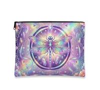 Fantasy Dragonfly Makeup Bag, Bohemian Colorful Cosmetic Travel Pouch for Women, Portable Canvas Zipper Case, Spring Skincare Toiletry Bag Organizer, Violet, 7x9 Inch, Dragonfly