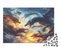 Fantasy Dragons-epic Mythical Battle Scene Jigsaw Puzzles 1000 Pieces with Clean Edges Jigsaws for Adults for Quiet Time Activities And Date Night Ideas 52x38cm/1000pcs