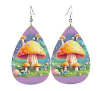 Fantasy Dream Mushroom Leather Earring. Stylish teardrop shape, perfect for women, and a great decorative choice for parties and holidays.