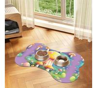 Fantasy Dream Mushroom Prints Bone-shaped pet meal mat | Absorbent, non-slip, durable, and easy-to-clean pet feeding mat