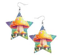 Fantasy Dream Mushroom Prints Leather star earrings Pendant Stylish and light Lightweight Dangle for Women Girls, One Size, Leather, No Gemstone