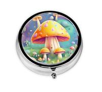 Fantasy Dream Mushroom This Small, Round Pill Box is a Portable Travel Medicine Organizer with Three compartments for Storing Daily medications.
