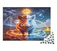 Fantasy Dual Element Pig 1000 Piece Jigsaw Puzzle Paper for Adults Day Night Nature Scene Jigsaw Puzzle for Family Relax Decoration Gift 38x26cm/1000pcs