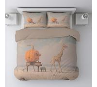 Fantasy Duvet Cover Set Soft Microfibre Quilt Cover 3 PCS Bedding Set with 2 Pillowcase Yellow Pumpkin Giraffe Comforter Cover with Zipper Super King for Kids Adults 115" x 93"