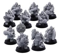 Fantasy Dwarf Firespitters Miniature Set - 10 Dwarf Gunners with Cannons & Command | 32mm Tabletop Wargame Figures | RPG, DnD, Skirmish Games | Highlands Miniatures | Resin Unpainted | 25mm Bases