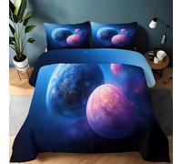 Fantasy Earth Moon Coverless Duvet Super King Quilted Duvet 10.5 Tog, Blue Reversible Bedding Comeforter Set 260 x 220 cm Lightweight Washable Summer Quilt Set for Women Men