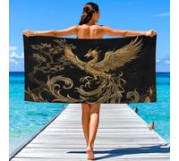 Fantasy Elegant,Luxury,Mysterious Beach Towel, Quick Dry Sand Free Lightweight Microfibre Beach Towels for Swimming Travel Holiday, Luxurious Mysterious Golden Black Animal Phoenix Towels 150 x 80 cm