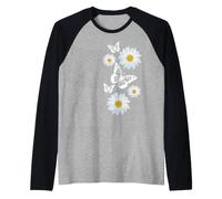 Fantasy Elegant White Butterflies Daisies Black Shapes Mania Raglan Baseball Tee