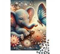 Fantasy Elephant Butterfly Flowers Jigsaw Puzzles Puzzle for Adults Kids. 1000 Pieces Great Gifts Challenge Toy Educational Game Home Decoration for Adults& Kids Age 14 Years Up 52x38cm/1000pcs