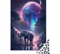 Fantasy Elephant Moon 1000 Piece Premium Cardstock Diy Jigsaw Puzzle Kids Beginners Educational Game Stress Relief 70x50cm/1000pcs