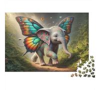 Fantasy Elephant with Butterfly Wings Jigsaw Puzzles Puzzle for Adults Kids. 1000 Pieces Whimsical Challenge Toy Educational Game Home Decoration for Educational Games Gifts 38x26cm/1000pcs
