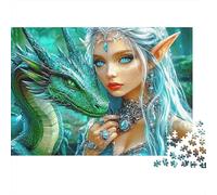 Fantasy Elf Dragon 1000 Piece Jigsaw Puzzle Set for Family Sturdy Cardboard Recycled Material Home Decor Wall Art Indoor Leisure Mind Challenge Game 38x26cm/1000pcs