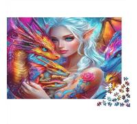 Fantasy Elf Dragon Sturdy 1000 Piece Jigsaw Puzzle for Adults Rainbow Dragon Elf Princess Premium Thick Vibrant Challenging Stress Relief Game 70x50cm/1000pcs