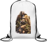 Fantasy Elves Sharing Warm Embrace Gym Sack Casual Drawstring Bag White