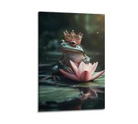 Fantasy Enchanted Frog Prince Crowned Portrait Wall Art Canvas Poster Dárk Acádemia Gothic Print Suitable for Living Room Apartment Lounge Whimsical Home Decor 24x36inch(60x90cm)