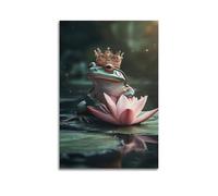 Fantasy Enchanted Frog Prince Crowned Portrait Wall Art Canvas Poster Dárk Acádemia Gothic Print Suitable for Living Room Apartment Lounge Whimsical Home Decor 20x30inch(50x75cm)