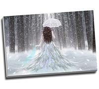 Fantasy Fairy In Snow Woods Umbrella Canvas Print Wall Art Picture Canvas Prints Large A1 30 X 20 Inches (76.2Cm X 50.8Cm)