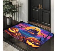 Fantasy Fairy Tale Indoor Door Mat, 40 x 60 cm Non-Slip Absorbent Doormat Resist Dirt Machine Washable Haunted House Pumpkin Entrance Rug, Low-Profile Front Door Mat for Pets and Dogs, Purple Pink