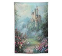 Fantasy Fairytale Floral Castle Wall Tapestry Misty Garden Mountain View Dreamscape Hanging Decor For Bedroom Dorm Living Room Castlecore Whimsical Aesthetic Gift40 x60 Tapestry