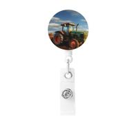 Fantasy Farm Tractor Badge Reel Retractable Badge Holders Lightweight ID Badge Reels Cute Nurse Name Card Holder with Keychain Funny ID Badge Clip for Men Women