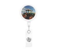 Fantasy Farm Tractor Badge Reel Retractable Name Badge Holders Funny Nurse Badge Clip with Keychain Lightweight Plastic ID Card Holders for Men Women Gifts