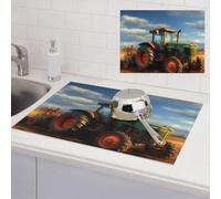 Fantasy Farm Tractor Dish Drying Mat for Kitchen Counter Super Absorbent Microfiber Drainer Mats Large Size Dish Drying Pad Quick Drying Dish Rack Pad 18"x 24"