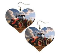 Fantasy Farm Tractor Leather Earrings for Women Heart Earring Lightweight Dangle Earrings Jewelry Gifts, One Size, No Gemstone
