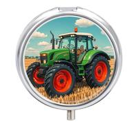 Fantasy Farm Tractor Pill Box Travel Pill Case for Purse Pocket Weekly Medicine Organizer with Mirror 3 Compartment Round Medicine Case Portable PillcaseHolder for Daily