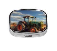 Fantasy Farm Tractor Pill Case 2 Compartment Pill Box Portable Metal Pill Organizer Cute Travel Pill Container Vitamin Organizer for Purse Pocket Travel Gift